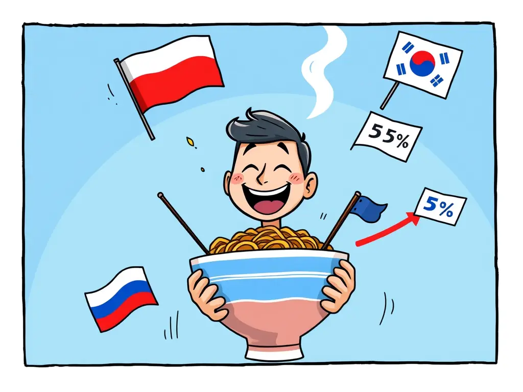Россия побила рекорд по импорту корейской лапши: рост на 59% в 2024 году