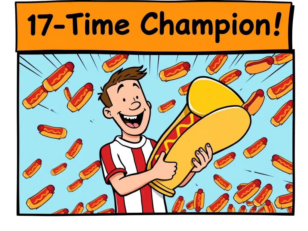 Джоуи Честнат снова чемпион: 70 хот-догов и 17-я победа на Nathan’s Famous Hot Dog Eating Contest